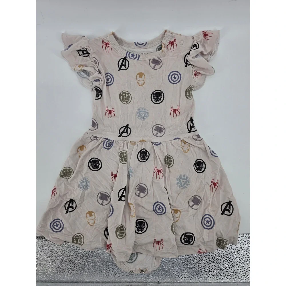 Scottie Belle Bamboo Marvel Avengers Twirl Bodysuit Dress Flutter Sleeve 18-24M